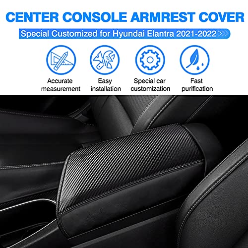 Autorder Center Console Cover for Hyundai Elantra 2021-2025 2026 Accessories Carbon Fiber Armrest Cover Anti-Scratch Leather Armrest Protector (Automatic Brake Only, Not for Handbrake) - Image 2
