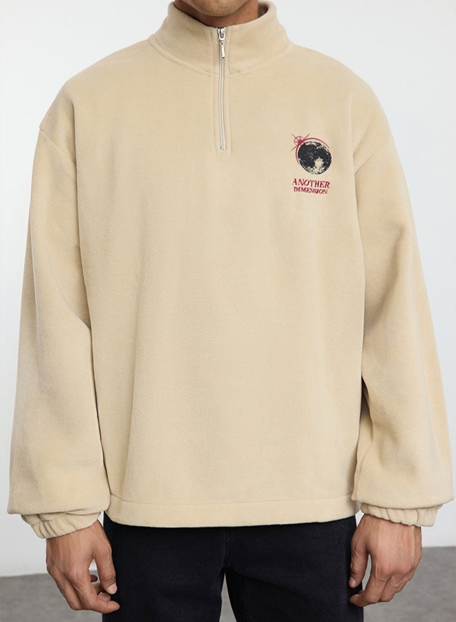 trendyol Stone Oversize/Wide Cut Stand Collar Anti-Pilling Warm/Fleece Sweatshirt TMNAW25SW00022 - Image 3