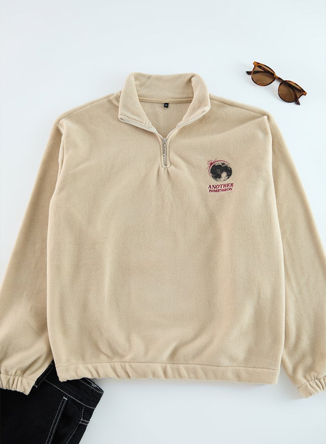 trendyol Stone Oversize/Wide Cut Stand Collar Anti-Pilling Warm/Fleece Sweatshirt TMNAW25SW00022 - Image 5