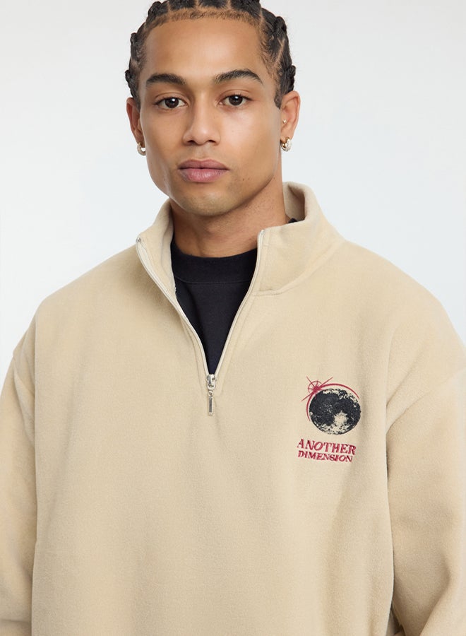 trendyol Stone Oversize/Wide Cut Stand Collar Anti-Pilling Warm/Fleece Sweatshirt TMNAW25SW00022 - Image 2