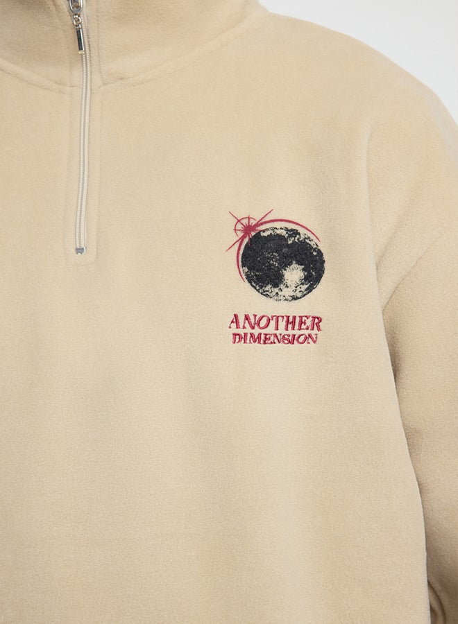 trendyol Stone Oversize/Wide Cut Stand Collar Anti-Pilling Warm/Fleece Sweatshirt TMNAW25SW00022 - Image 4