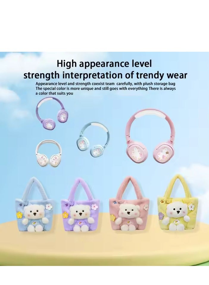 Wireless Bluetooth Headphones High-Fidelity Sound Wireless Bluetooth with Cute Bags High-Quality Memory Card White  - Image 4