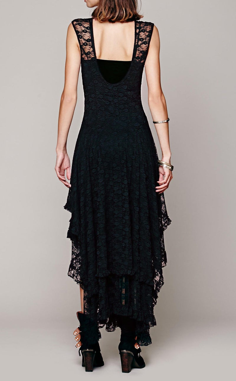 R.Vivimos Womens Sleeveless Backless Asymmetrical Layered Lace Long Dress with Slip Two Pieces (Small, Black) - Image 2