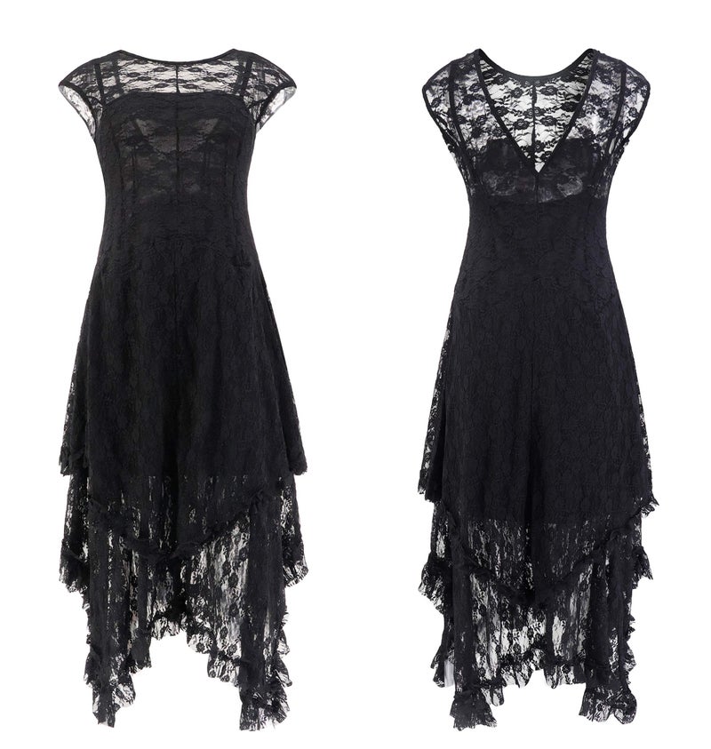 R.Vivimos Womens Sleeveless Backless Asymmetrical Layered Lace Long Dress with Slip Two Pieces (Small, Black) - Image 3