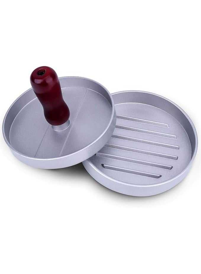 Metal burger press with wooden handle - Image 1