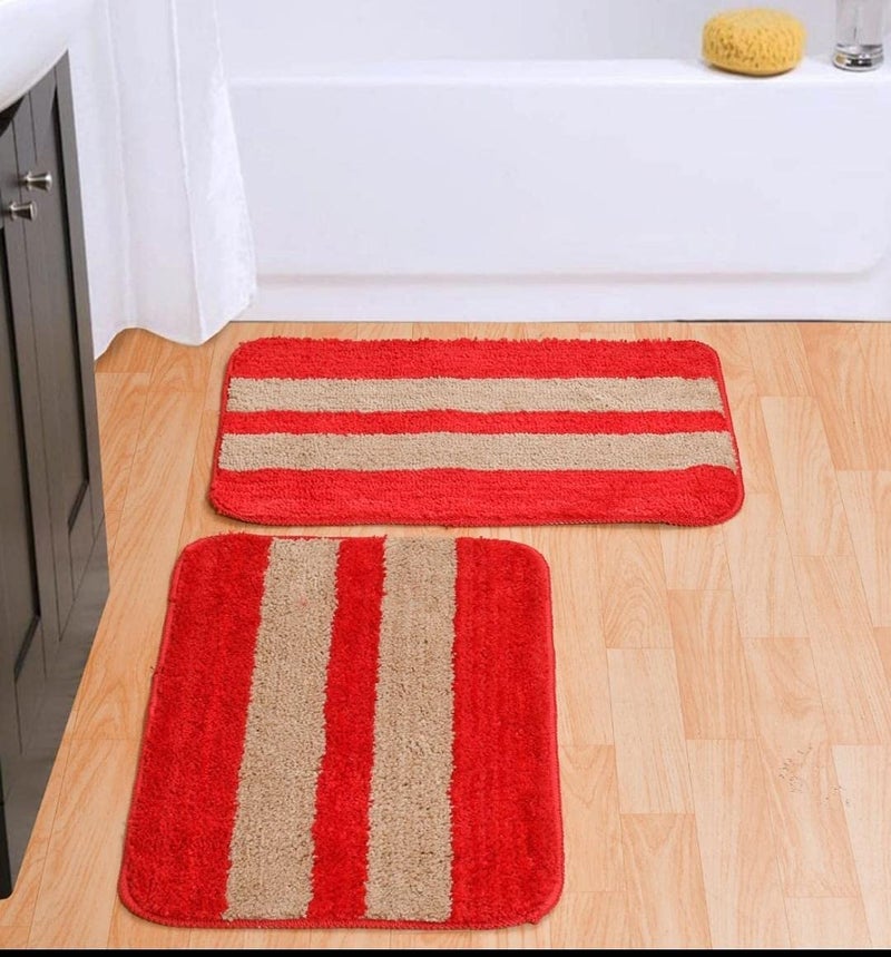 MODERN FAB Modern 2 Piece mats with Anti Skid Rubber Backing,Colour Red with Gold Strip Size(40 x 60 cm) Set of 2 Piece - Image 1