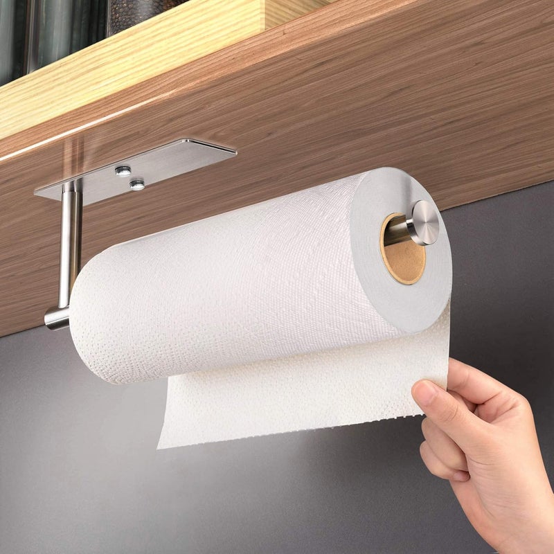 VAEHOLD Self Adhesive Paper Towel Holder Under Cabinet Mount, Wall Mounted Paper Towel Roll Holder for Kitchen, Bathroom, Cabinet, Wall - SUS304 Stainless Steel - Image 2