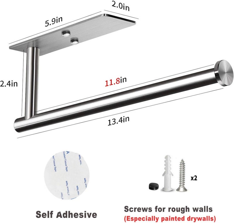 VAEHOLD Self Adhesive Paper Towel Holder Under Cabinet Mount, Wall Mounted Paper Towel Roll Holder for Kitchen, Bathroom, Cabinet, Wall - SUS304 Stainless Steel - Image 3