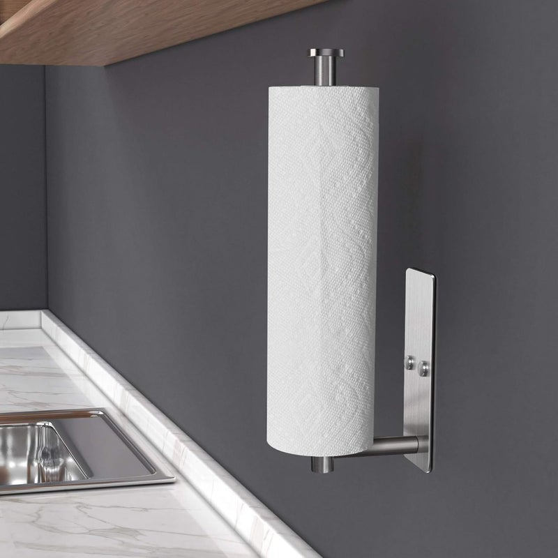 VAEHOLD Self Adhesive Paper Towel Holder Under Cabinet Mount, Wall Mounted Paper Towel Roll Holder for Kitchen, Bathroom, Cabinet, Wall - SUS304 Stainless Steel - Image 5