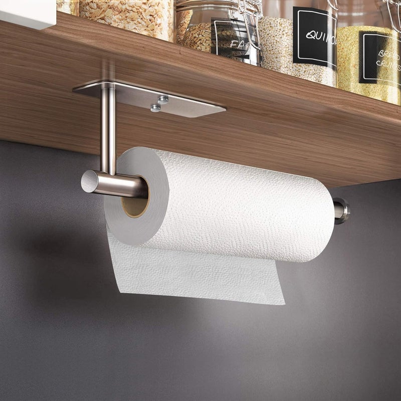 VAEHOLD Self Adhesive Paper Towel Holder Under Cabinet Mount, Wall Mounted Paper Towel Roll Holder for Kitchen, Bathroom, Cabinet, Wall - SUS304 Stainless Steel - Image 4