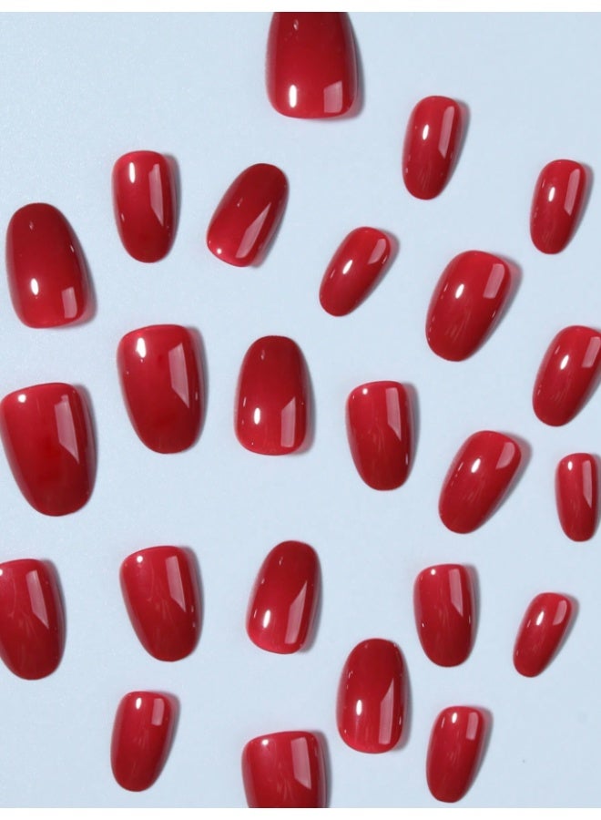Tuline Red oval-shaped artificial nails, 24 pieces - Image 2