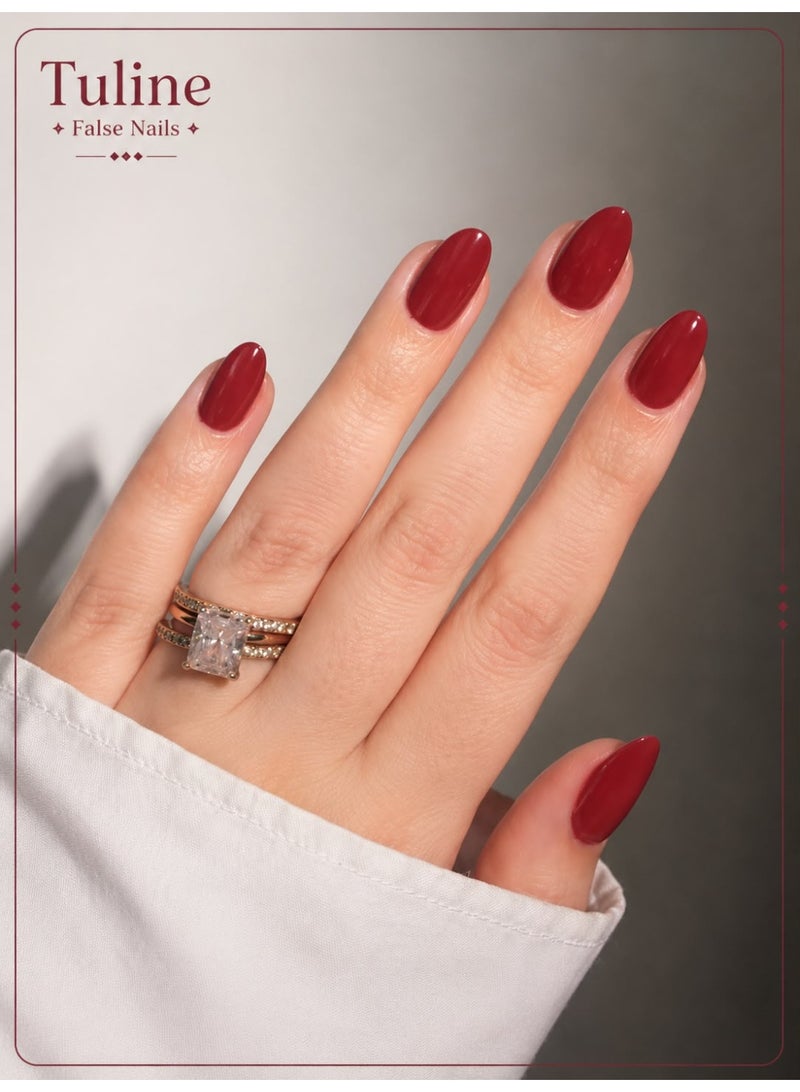 Tuline Red oval-shaped artificial nails, 24 pieces - Image 1