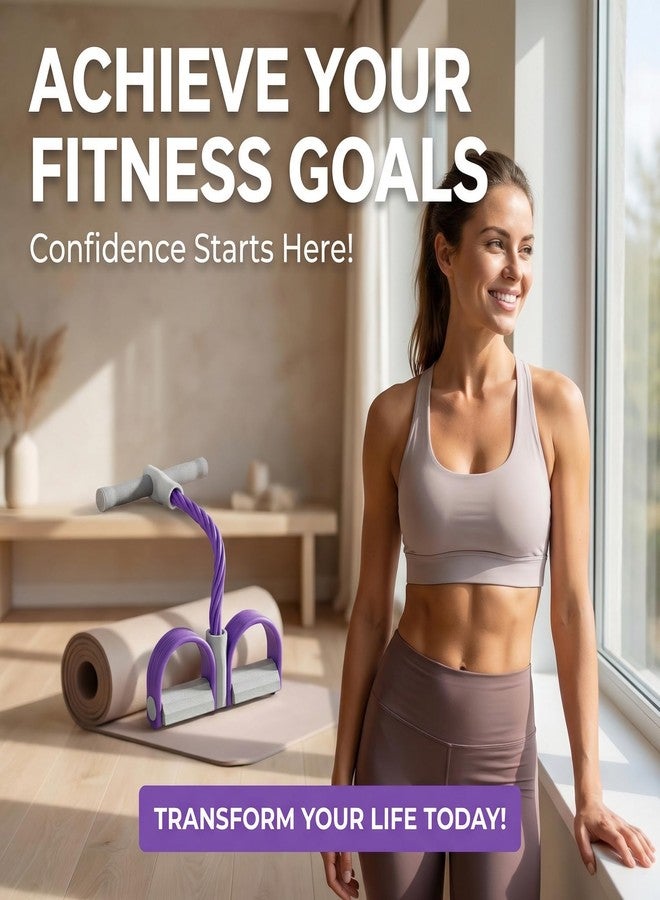Rhostry 6-Tube Pedal Resistance Band with Handles, Resistance Bands with Foot Pedal Puller, Elastic Tension Rope Fitness Equipment for Abdomen Waist Arm Leg Core Training, Home Workout, Purple - Image 3