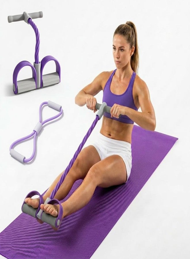 Rhostry 6-Tube Pedal Resistance Band with Handles, Resistance Bands with Foot Pedal Puller, Elastic Tension Rope Fitness Equipment for Abdomen Waist Arm Leg Core Training, Home Workout, Purple - Image 1