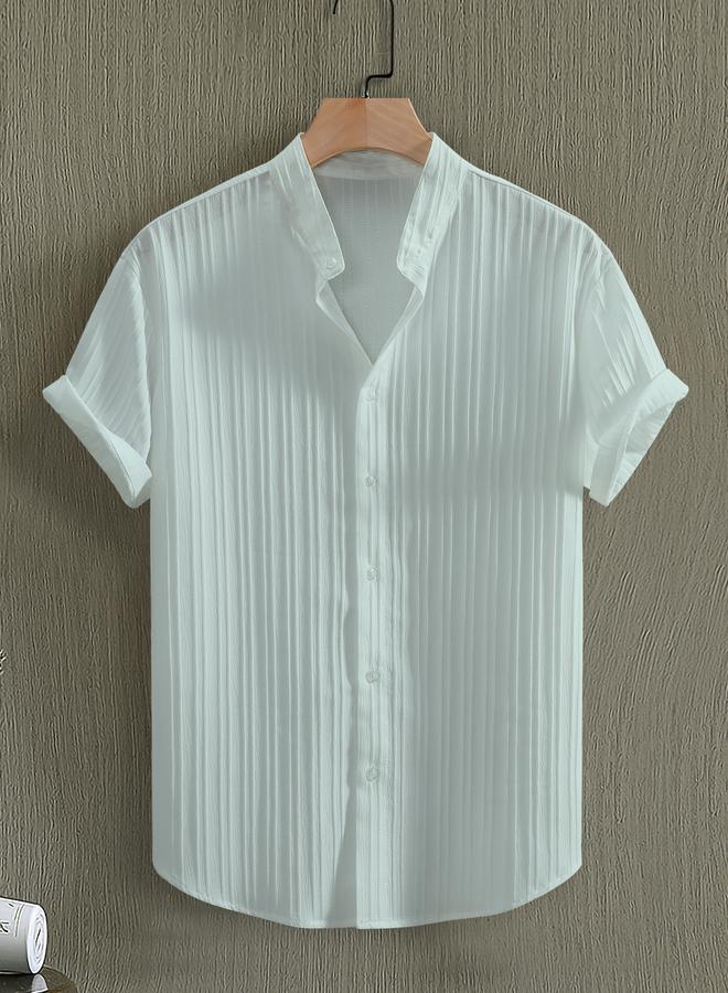 Take Two Men Textured Stand Collar Casual Shirt - Image 1