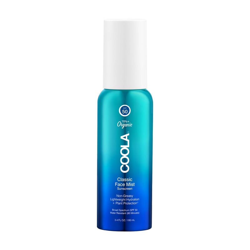 COOLA رذاذ واقي شمس عضوي COOLA SPF 50 للوجه، مختبر من قبل أطباء الجلد للعناية بالبشرة للحماية اليومية، نباتي وخالي من الغلوتين، عطر طبيعي، 3.4 أونصة سائلة - Image 1
