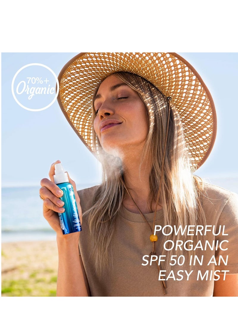 COOLA رذاذ واقي شمس عضوي COOLA SPF 50 للوجه، مختبر من قبل أطباء الجلد للعناية بالبشرة للحماية اليومية، نباتي وخالي من الغلوتين، عطر طبيعي، 3.4 أونصة سائلة - Image 4