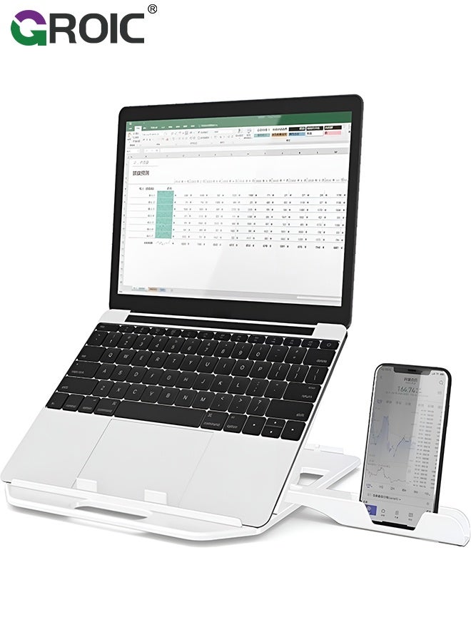 GROIC حامل لابتوب، قاعدة تبريد قابلة للتعديل بزاوية متعددة مع حامل هاتف، حامل كمبيوتر محمول مريح وقابل للطي، متوافق مع أجهزة اللابتوب من 9 إلى 15.6" - Image 1