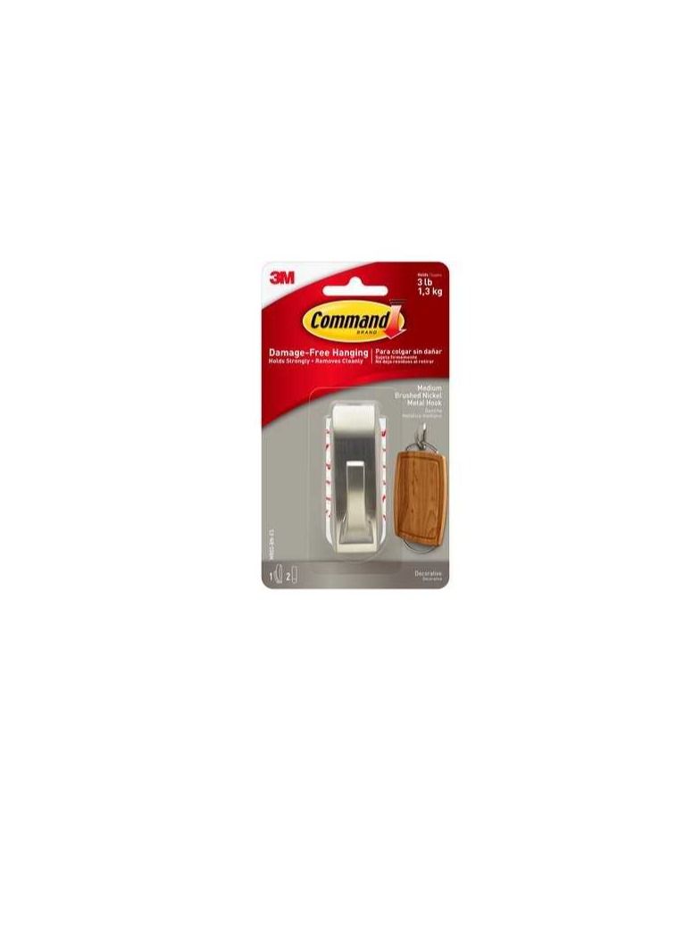 3M Command Medium Modern Reflections Brushed Nickel Metal Hook  - Image 1