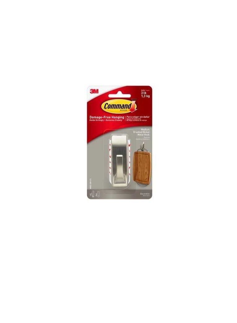 3M Command Medium Modern Reflections Brushed Nickel Metal Hook  - Image 2