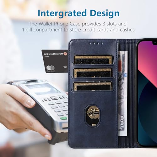 Tobfit Case for iPhone 13 Phone Case, Flip Wallet PU Leather Phone Cover with [4 Card Slots] [Kickstand] Navy Blue - Image 3