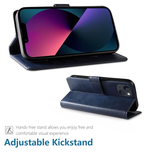 Tobfit Case for iPhone 13 Phone Case, Flip Wallet PU Leather Phone Cover with [4 Card Slots] [Kickstand] Navy Blue - Image 4