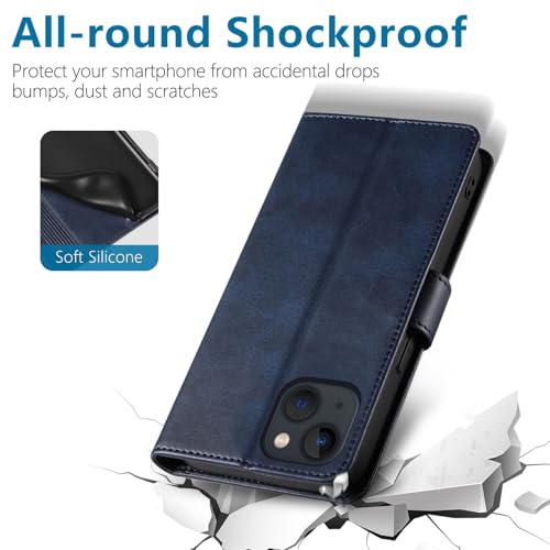 Tobfit Case for iPhone 13 Phone Case, Flip Wallet PU Leather Phone Cover with [4 Card Slots] [Kickstand] Navy Blue - Image 5