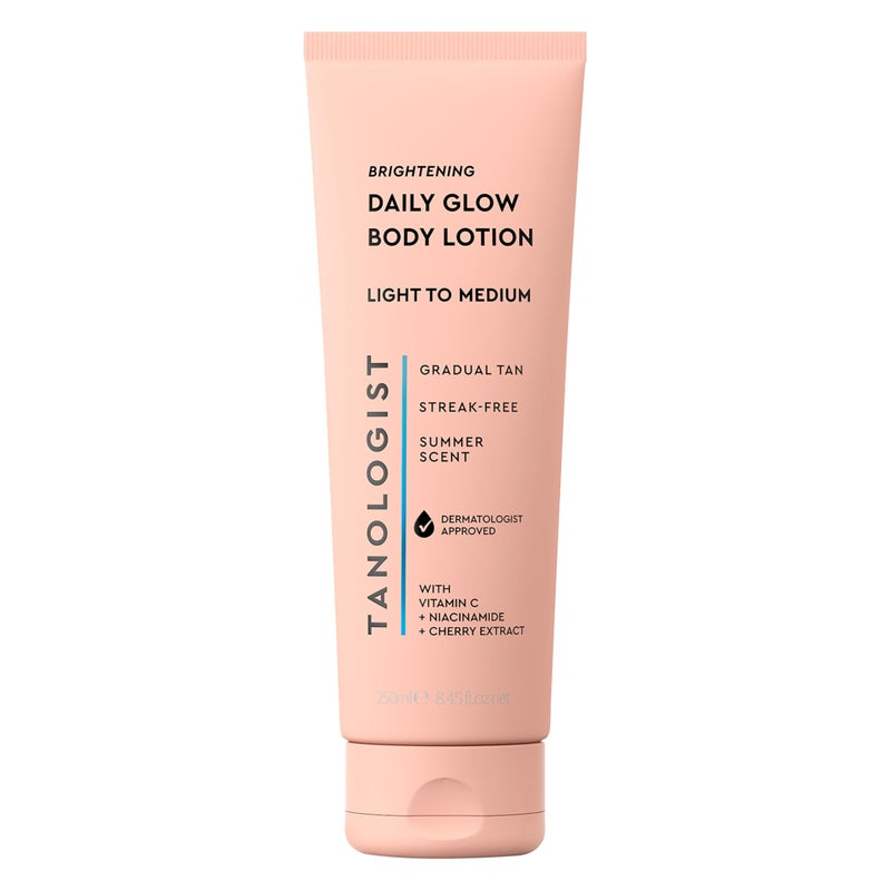 Tanologist Brightening Daily Glow Body Lotion- Light/Medium, Gradual Tanning Lotion, No Fake Tan Smell, Streak-Free & Natural Looking Self Tanner, Vegan, 8.45 fl. oz/250 ml Tube - Image 1