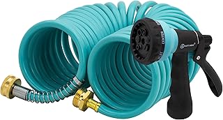 AUTOMAN AUTOMAN EVA Recoil Garden Hose 25ft - Includes 7 Pattern Spray Nozzle,Curly Water Hose 25 Foot,Watering Hose  - Image 1