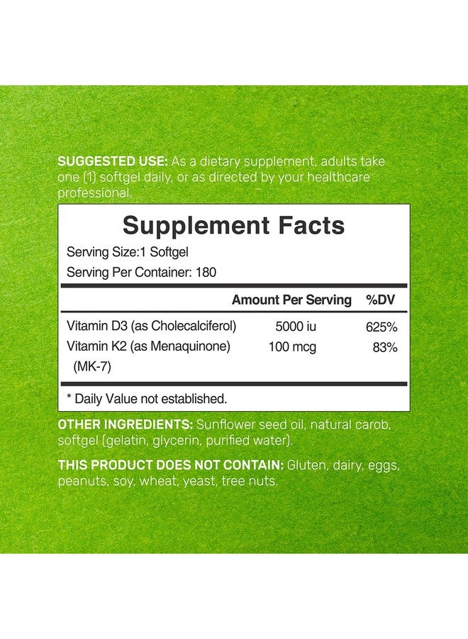 Eagleshine Vitamins عبوة 2 من فيتامين د3 ك2 سوفتغيل 360 حبة 21 مركب فيتامين د3 5000 وحدة دولية وفيتامين ك2 Mk7 يعزز صحة القلب والعظام والأسنان سهل البلع جداً - Image 3