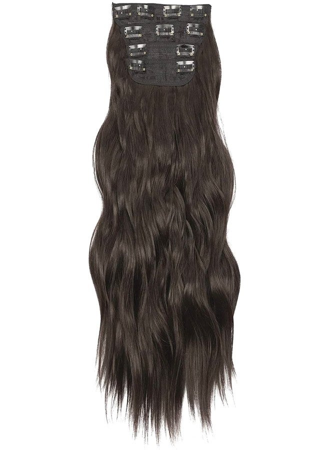 PRAVRAJYA Women's Hair Extension 22 Inch Natural Look Synthetic Wavy Dark Brown Hair 4 Pieces with 11 Clip Wig Cheap Fluffy & Not Tangled Women and Girls (Darkest Brown) - Image 1
