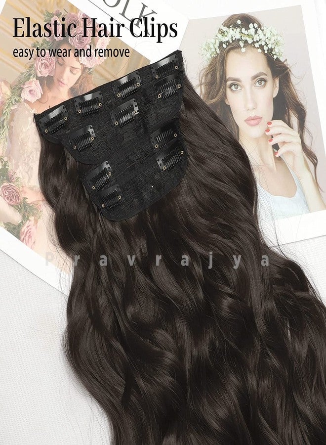 PRAVRAJYA Women's Hair Extension 22 Inch Natural Look Synthetic Wavy Dark Brown Hair 4 Pieces with 11 Clip Wig Cheap Fluffy & Not Tangled Women and Girls (Darkest Brown) - Image 3