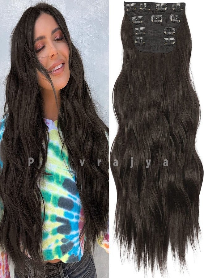 PRAVRAJYA Women's Hair Extension 22 Inch Natural Look Synthetic Wavy Dark Brown Hair 4 Pieces with 11 Clip Wig Cheap Fluffy & Not Tangled Women and Girls (Darkest Brown) - Image 2