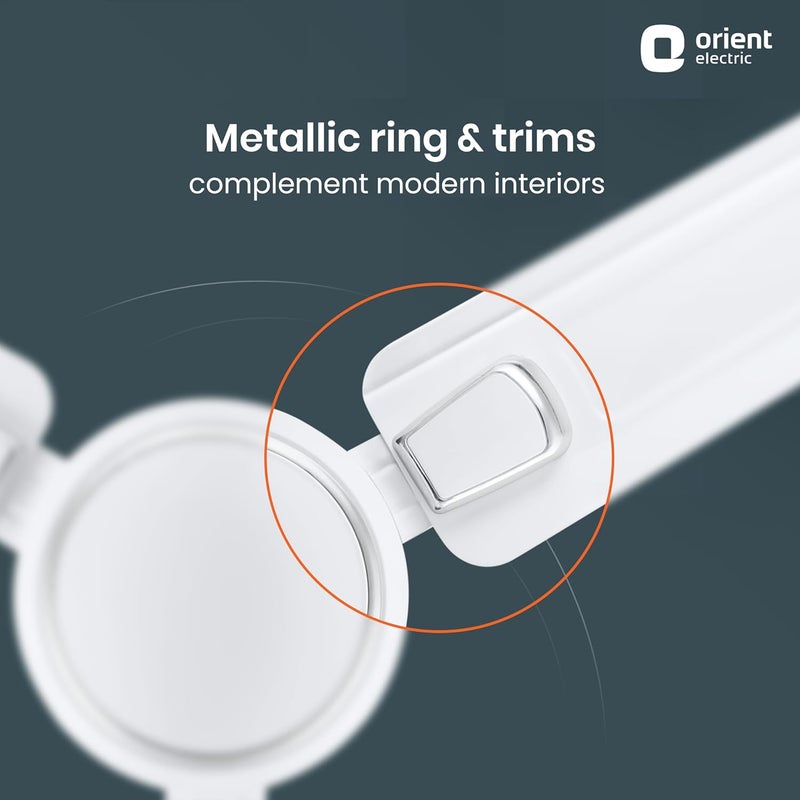 Orient Electric مروحة سقف ديكو زخرفية من أورينت إلكتريك 1200 مم بتدفق هواء قوي تصنيف نجمة BEE ضمان لمدة سنتين أبيض فضي عبوة من 1 - Image 5