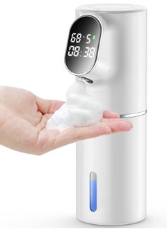 Automatic Foaming Soap Dispenser, Adjustable 5 Levels Foam, IPX6 Waterproof, Rechargeable with Time & Temperature Display, Touchless Soap Dispenser for Bathroom & Kitchen, White