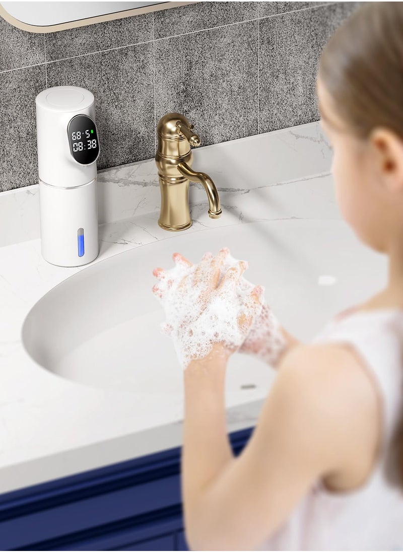 SYOSI - Automatic Foaming Soap Dispenser, Adjustable 5 Levels Foam, IPX6 Waterproof, Rechargeable with Time & Temperature Display, Touchless Soap Dispenser for Bathroom & Kitchen, White - Image 1
