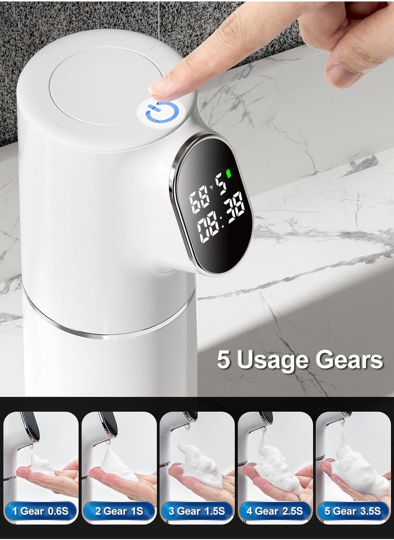 SYOSI - Automatic Foaming Soap Dispenser, Adjustable 5 Levels Foam, IPX6 Waterproof, Rechargeable with Time & Temperature Display, Touchless Soap Dispenser for Bathroom & Kitchen, White - Image 1