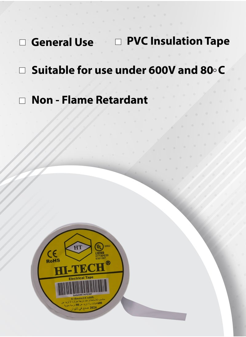 Hi-Tech - Electrical Tape - 50 FT White (Pack of 10) - Image 1