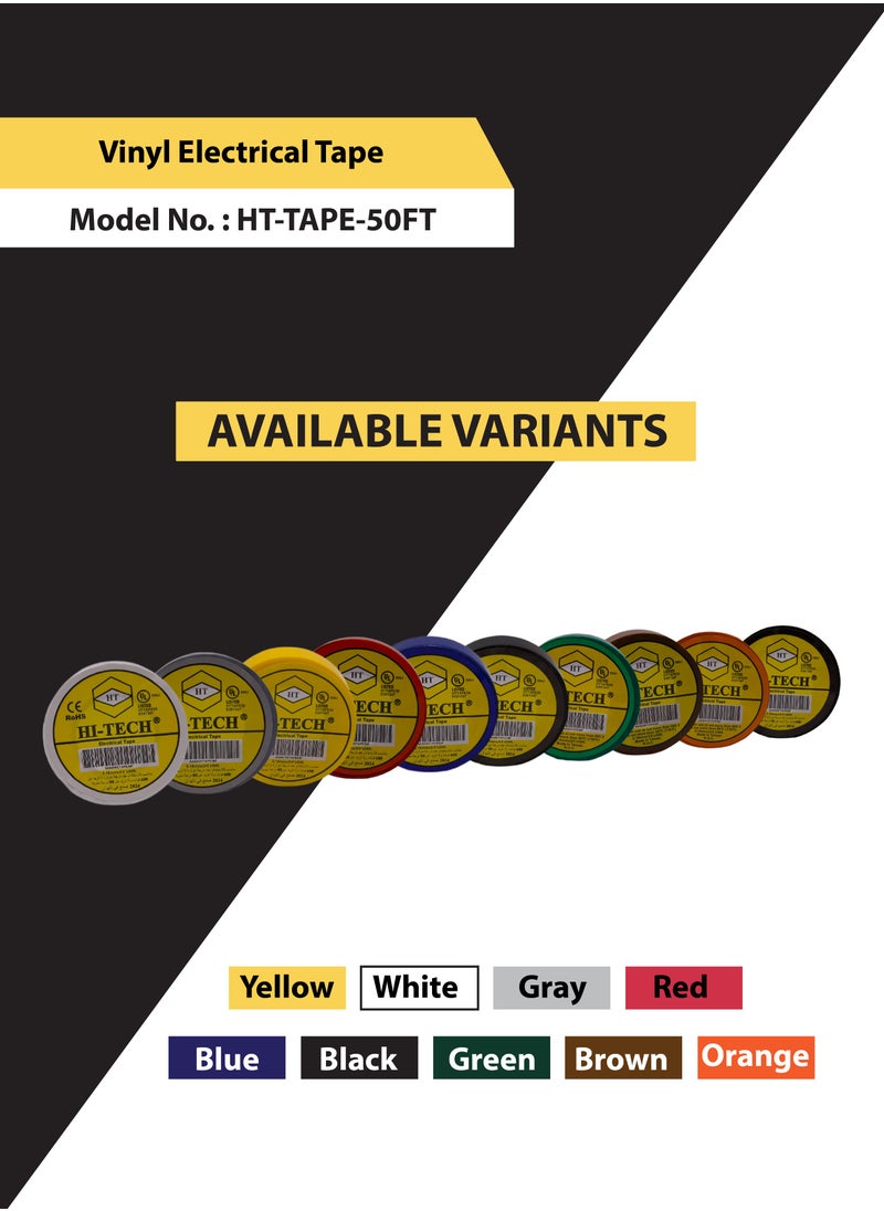 Hi-Tech - Electrical Tape - 50 FT White (Pack of 10) - Image 1