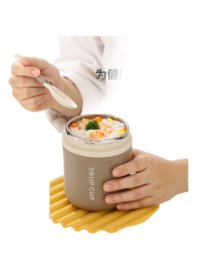 Yutai 304 Stainless Steel Soup Cup, Insulated Water Cup, Breakfast Milk Cup, Oatmeal Cup With Lid And Spoon, Portable For Takeaway, Off-White, 480Ml - Image 3