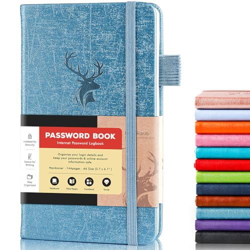 molekaus Password Book with Alphabetical Tabs Small Password Keeper with Extra Password Space to Change Password. Password Notebook for Home or Office for Internet Log In, 6.1 * 3.7in Light blue - Image 1