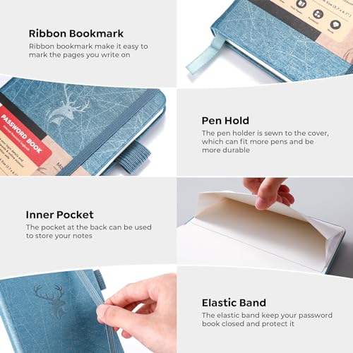 molekaus Password Book with Alphabetical Tabs Small Password Keeper with Extra Password Space to Change Password. Password Notebook for Home or Office for Internet Log In, 6.1 * 3.7in Light blue - Image 2