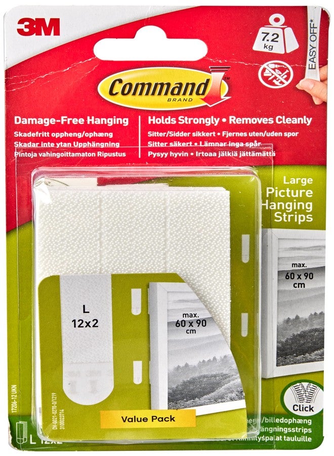 Command Picture Hanging Strips, Large (White,17206-12ES) - Pack of 12 Strips - Image 1