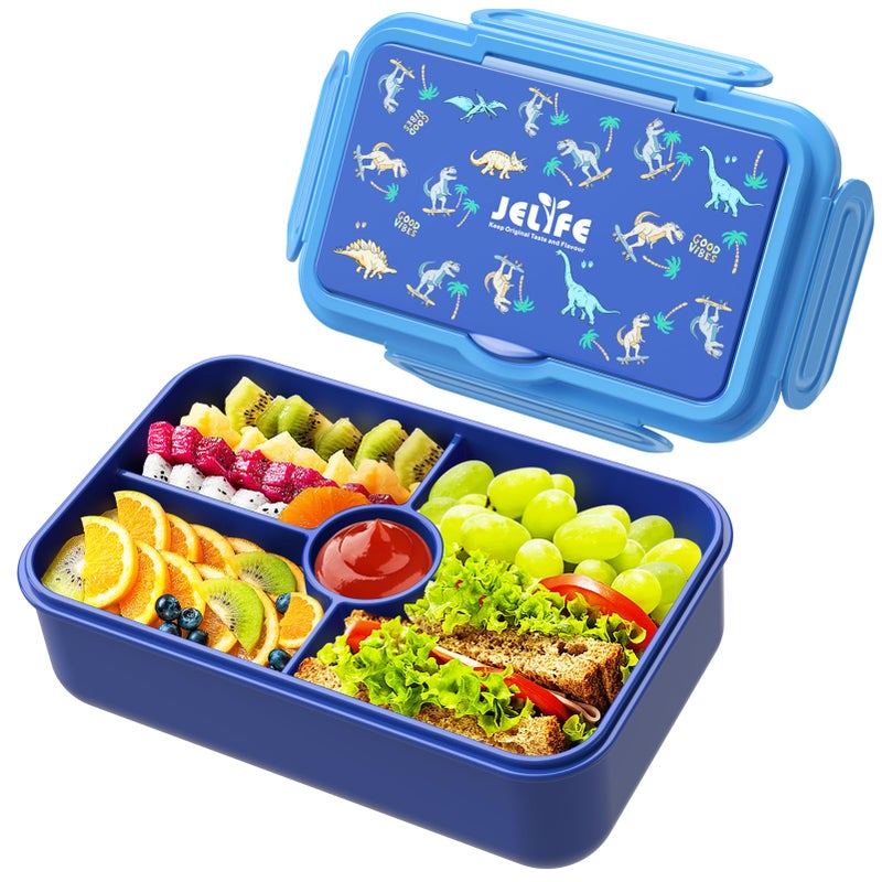 Jelife Bento Lunch Box - Kids Prints Leakproof 4 Compartments Large Bento-Style Bento Box Toddler Lunchbox Containers with Tableware Back to School  Reusable On-the-Go Meal and Snack Packing  Dianosar - Image 1