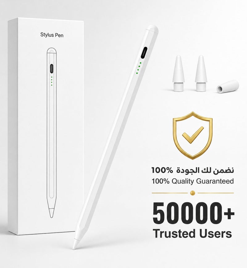يو إل اتش واي سي قلم لمس لأجهزة iPad مزود بخاصية رفض راحة اليد، متوافق مع أجهزة Apple iPad Pro مقاس 11/12.9 بوصة (2018-2026)، وأجهزة iPad من الجيل العاشر/التاسع/الثامن/السابع/السادس، وأجهزة iPad Air من الجيل الخامس/الرابع/الثالث، وأجهزة iPad Mini من الجيل السادس/الخامس. - Image 1