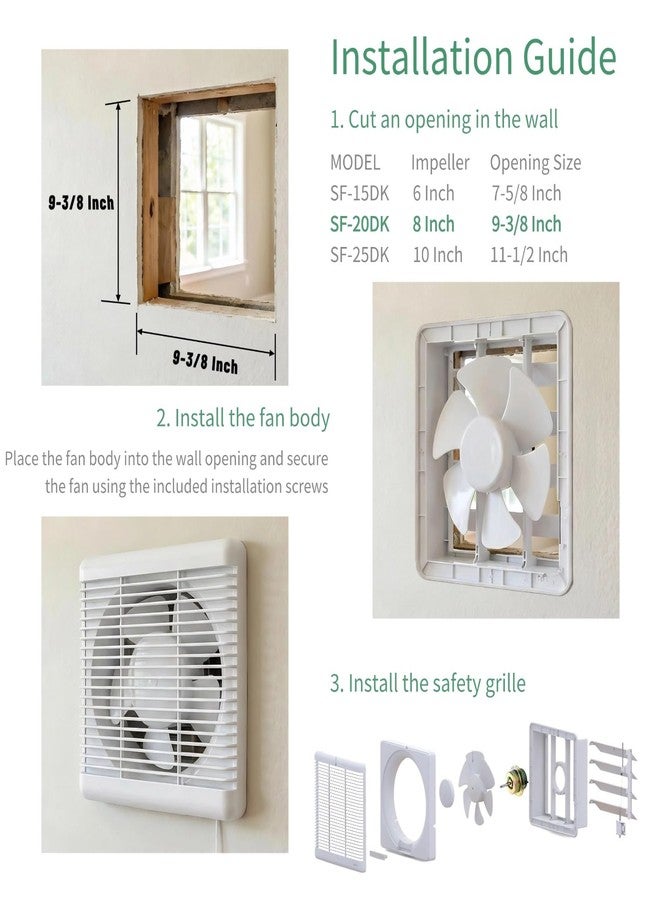 SAILFLO 8 Inch Window Shutter Exhaust Fan with Reversible Airflow, 297CFM 30W Wall-Mounted Quiet Ventilation Fan Air Intake Extractor for Bathroom Home Bedroom Attic, φ8 Inch Impeller - Image 4