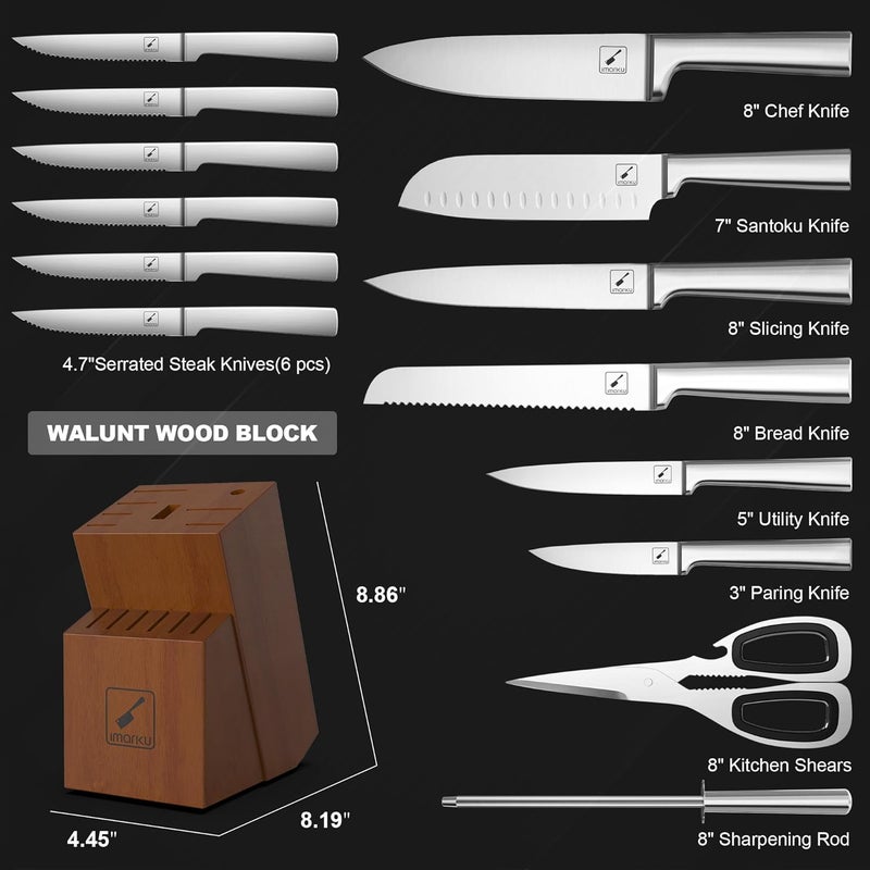 imarku 15 PCS Knife Set: Kitchen Knife Set with High Carbon Stainless Steel, Knife Block Set with Dishwasher Friendly Ultra Sharp Professional Chef Well Balance Knives Set, Best Gifts for Women Men - Image 3