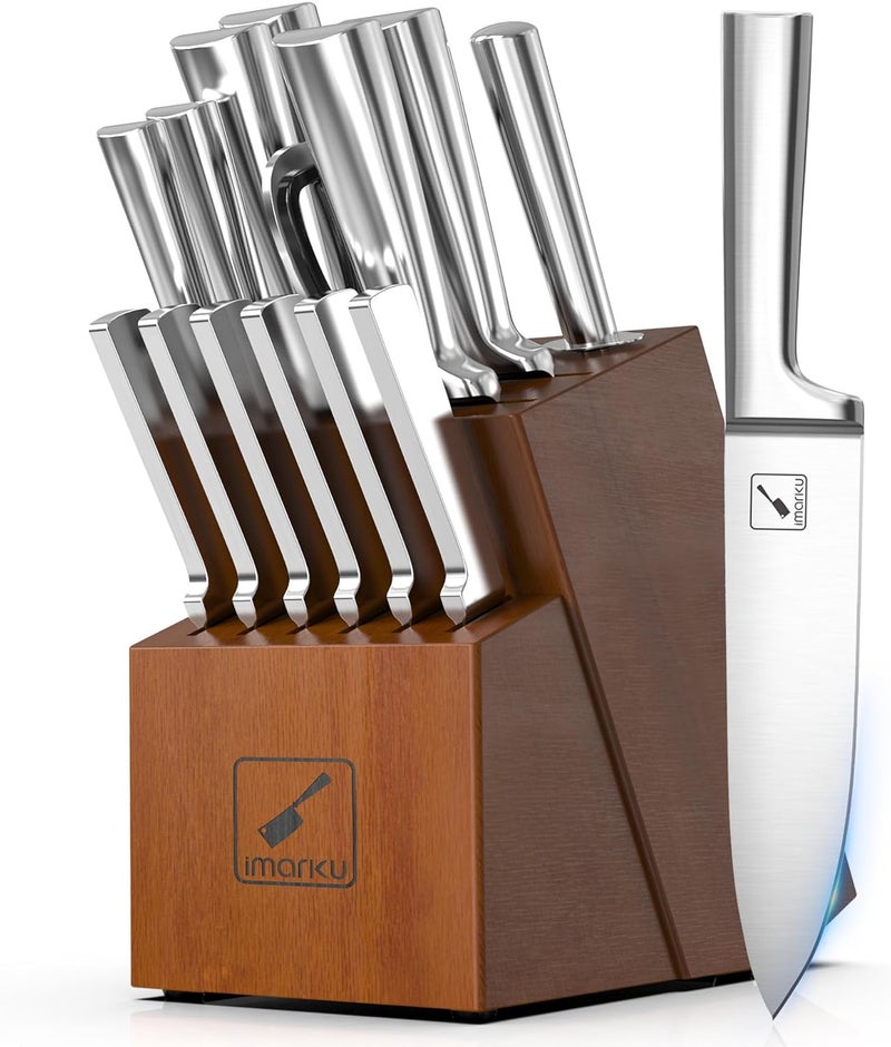 imarku 15 PCS Knife Set: Kitchen Knife Set with High Carbon Stainless Steel, Knife Block Set with Dishwasher Friendly Ultra Sharp Professional Chef Well Balance Knives Set, Best Gifts for Women Men - Image 1