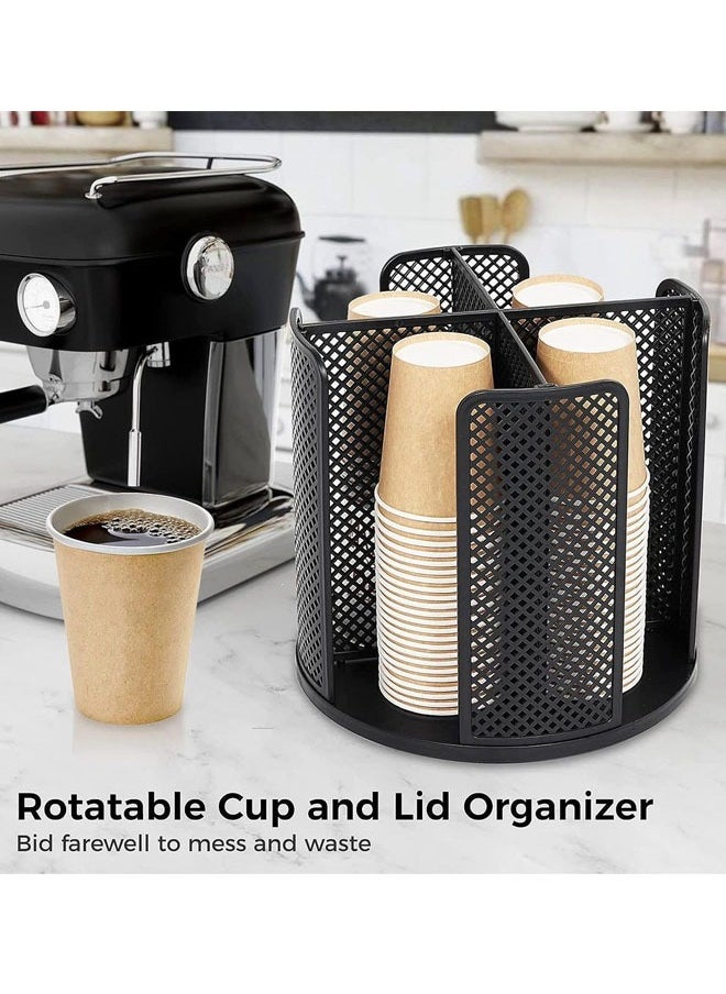 Beauenty Rotatable Cup and Lid Organizer with 4 Compartments, Coffee Cup Dispenser, Paper Cup Storage Holder, for Countertop Bathroom Kitchen Bedroom Coffee Shop (Black)  - Image 5