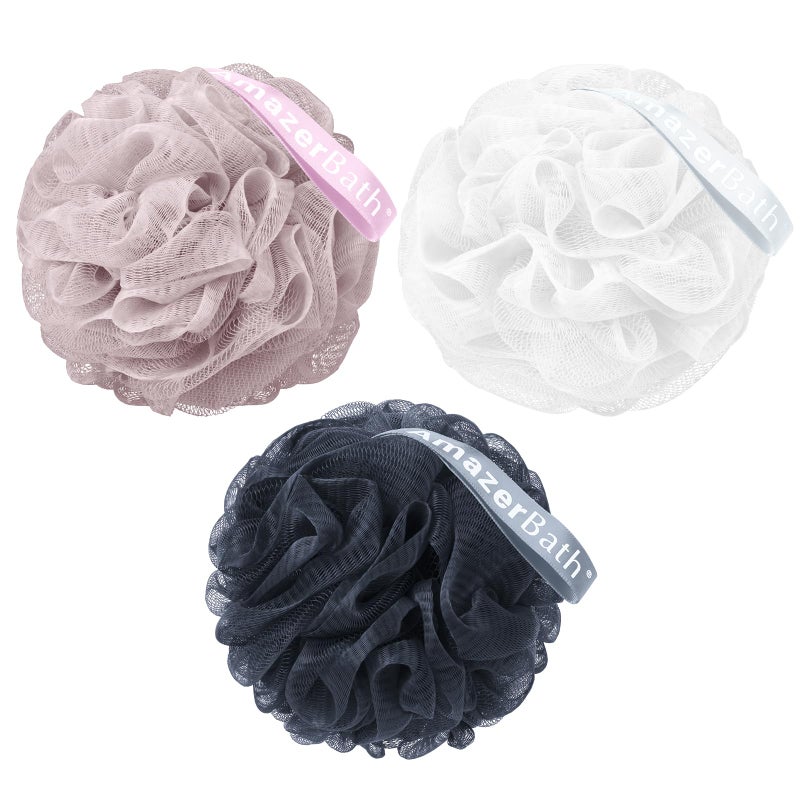 AmazerBath Loofah Sponge 60gPCS Shower Loofah for Men and Women Body Scrubber Loofa Set of 3 Bath Sponge Grey BluePinkWhite - Image 3